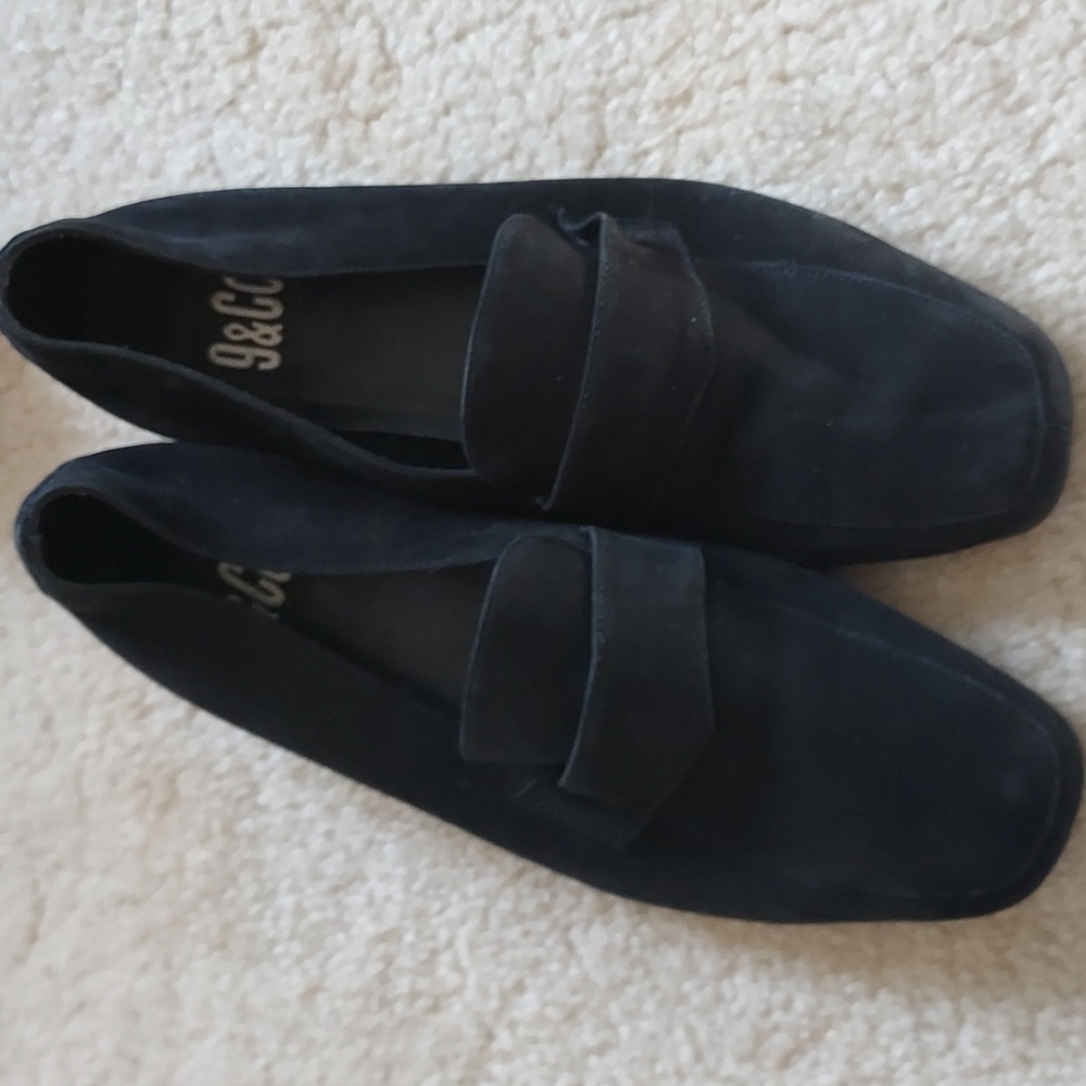9 and Co suede loafers black soft leather slip on shoes sz 7 holiday dress up - Picture 2 of 12